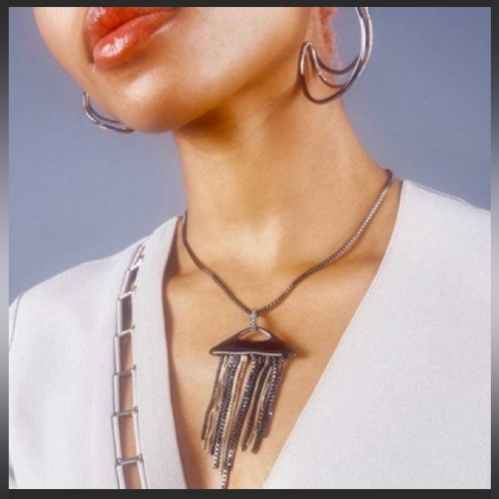 ALEXIS BITTAR• NEW 2 Tone Vanitas Fringed Tassel Gold Gunmetal Black Necklace